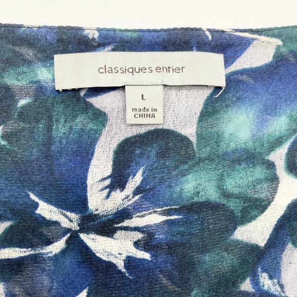 Classiques Entier Womens Silk Top Large Ruched Teal Stretchy Floral Fairy Dainty - Picture 6 of 9